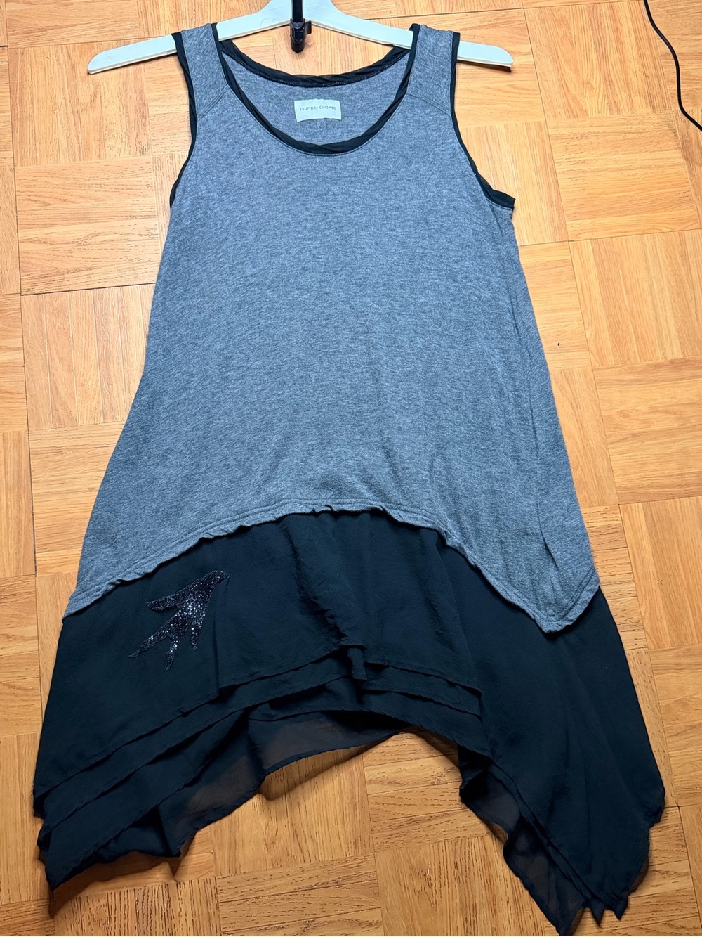 Tsumori Chisato Gray and Black Layered Asymmetric Tank  - make offer!